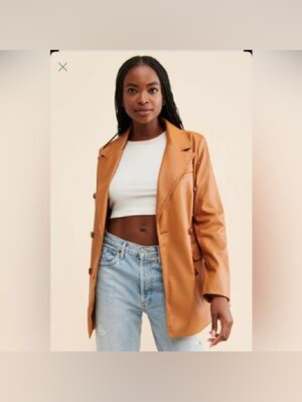 Avec Les Filles Cognac Brown Vegan Leather Oversized Blazer Jacket